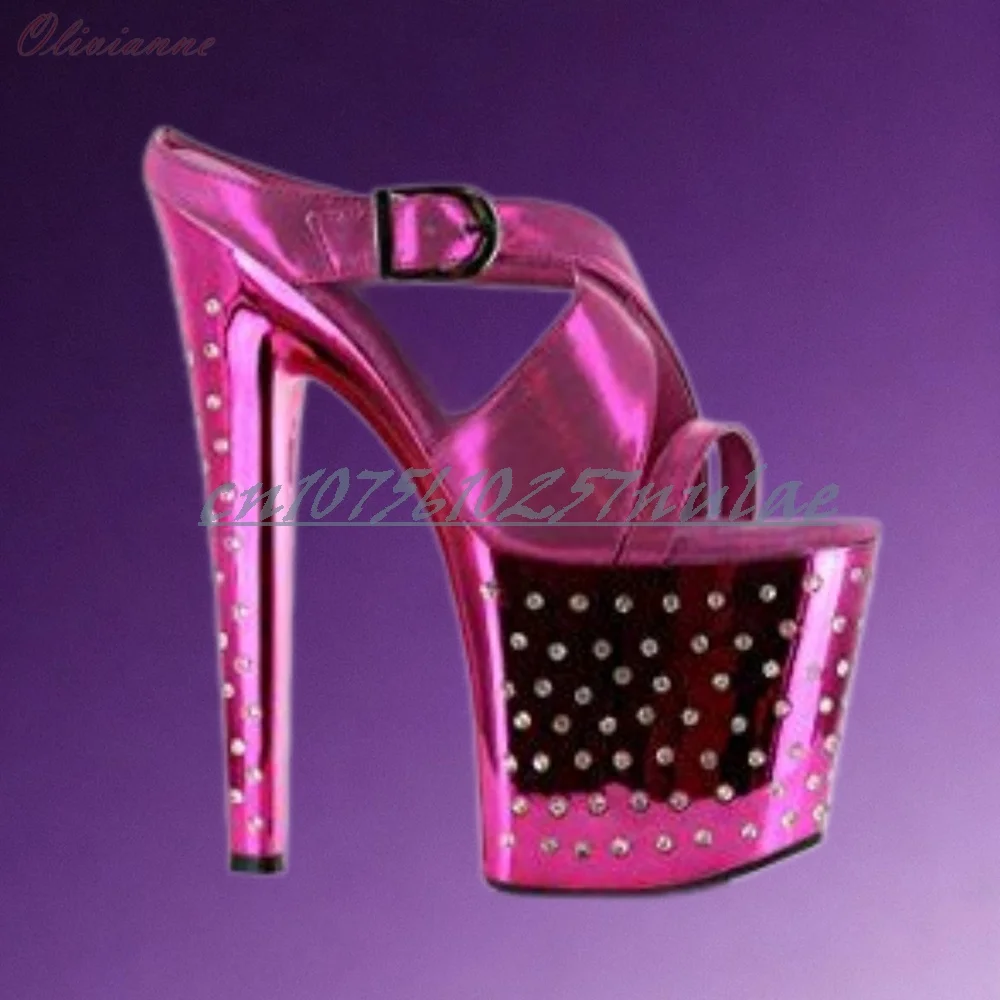 

Glitter Pink Crydtals Design Platform Slippers Open Toe Sexy Pole Dance Performance Stage Women Dance Shoes 2026 New Para Mujere