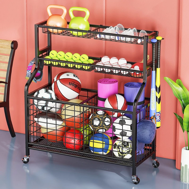 Sports Portable Fitness Equipment Movable Storage Rack, Home Entertainment Multi-layer Cushion Basketball Body Building Racks