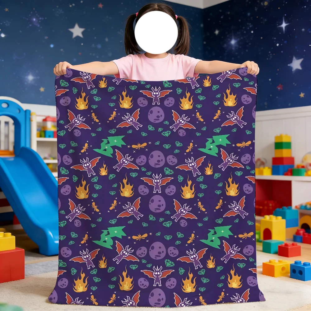 S-Spyro Game Pattern Blanket For Soft Throw Blanket for Picnic Bed Sofa Home Bedroom Cozy Warm Comfortable