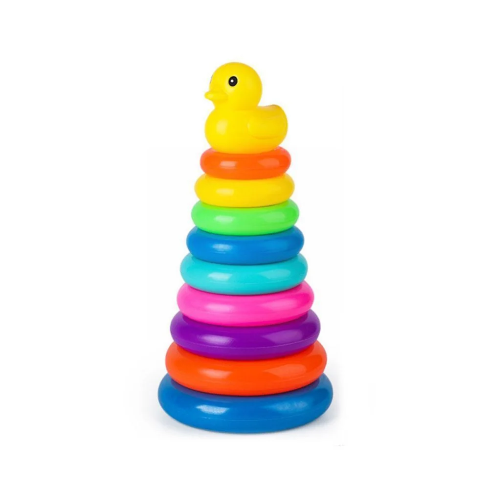 Children\'s Little Yellow Duck Rainbow Tower Stacking Circle Baby Early Childhood Education Puzzle Ring Montessoris Toy Kids