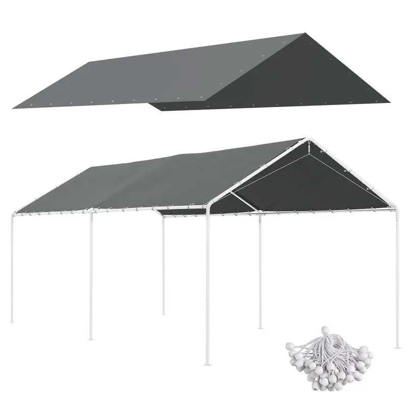 

10' x 20' Carport Replacement Top Canopy Cover, UV & Water Resistant Portable Garage Tent Cover with Bungee Cords, Dark Gray,