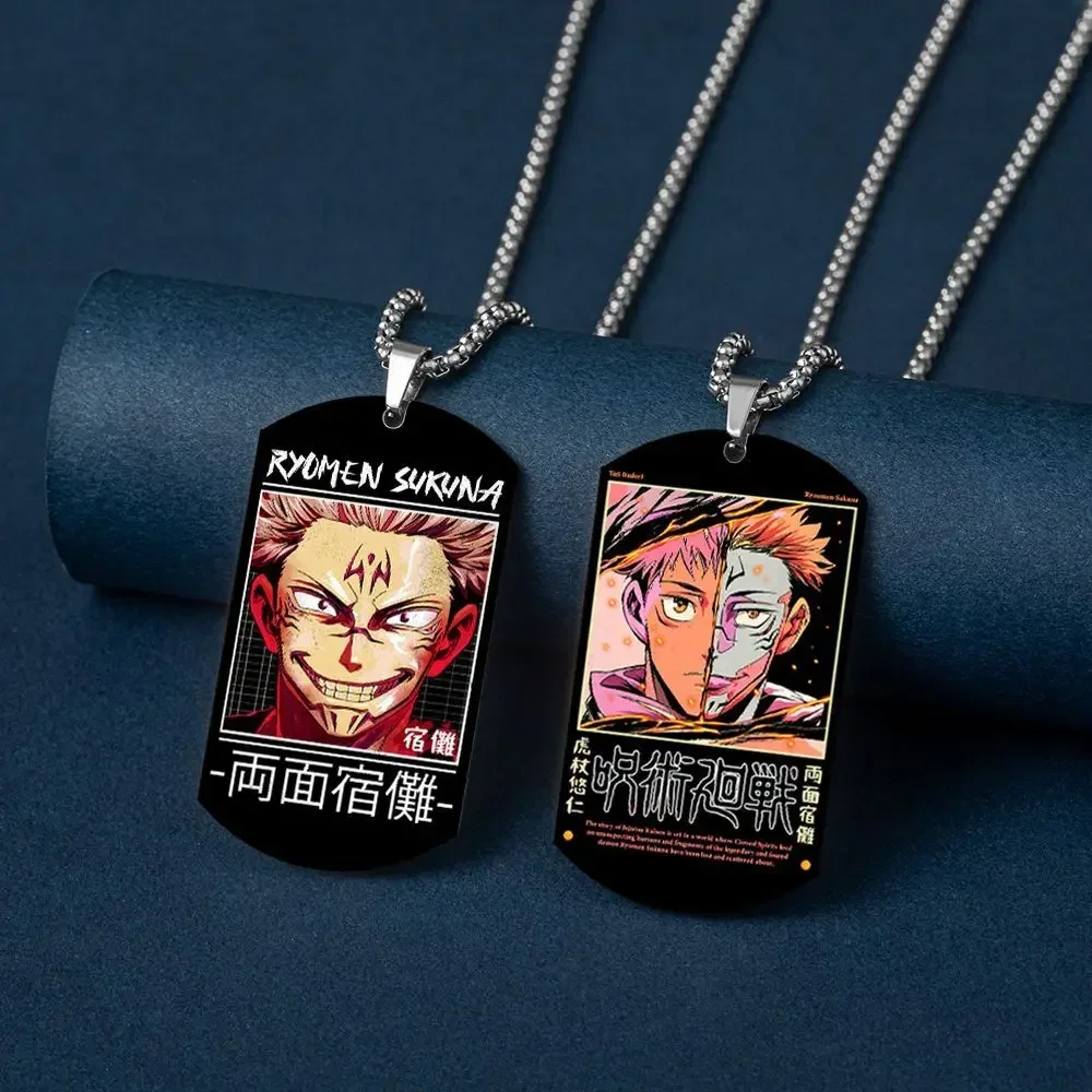 Anime Jujutsu Necklace Yuji Itadori Gojo Satoru Ryomen Sukuna Stainless Steel Pendant Necklace Comic Jewelry for Men & Women