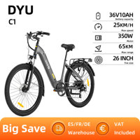 DYU C1 Electric Bicycle 350W Brushless Motor 36V10AH Lithium Battery Electric Bike Dual Disc Brake Adult City 26 Inch Tire Ebike