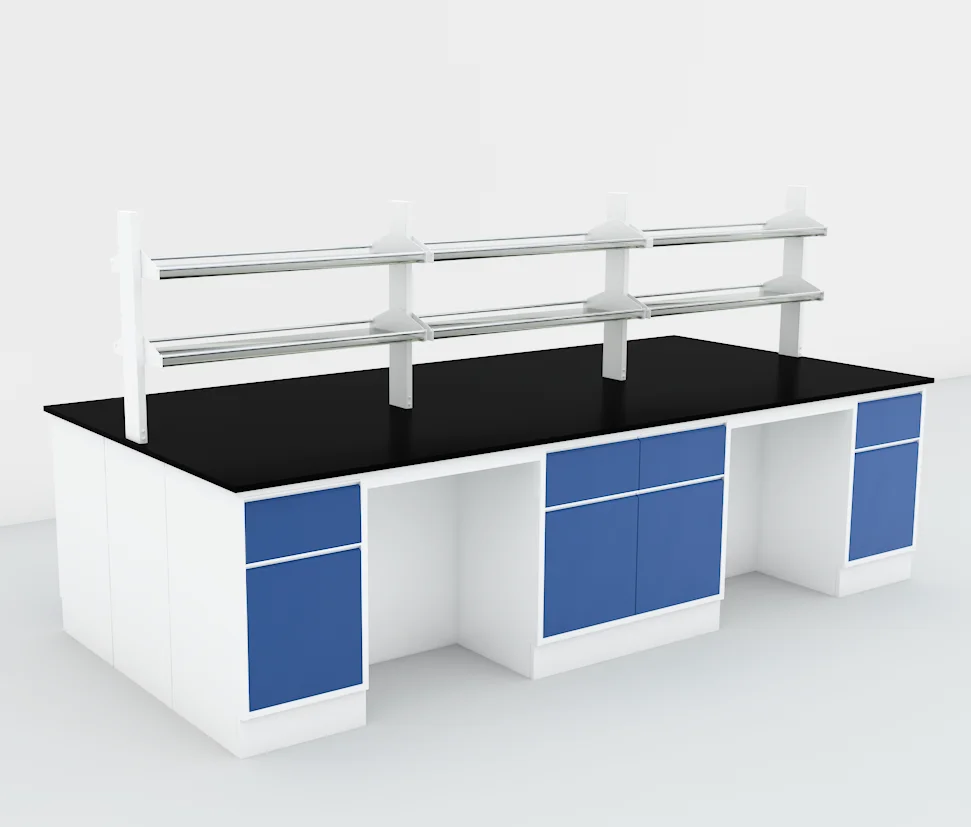 LB-FM-06 مقعد مختبر مثبت على الأرض مع أرفف كاشف/صنبور مياه/صنبور/خزانة حائط #4