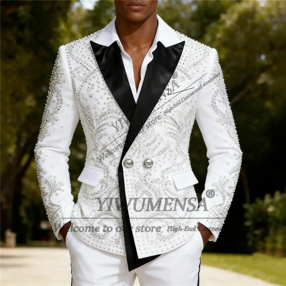 

Мужские костюмы с индивидуальным дизайном и бриллиантами, модные свадебные смокинги, приталенные блестящие комплекты из 2 предметов, пиджаки для жениха, мужские наряды