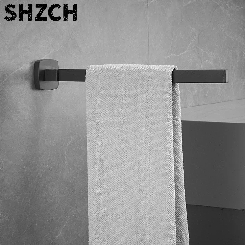 Anti Rust Stainless Steel Tube Towel Rack Gun Gray Non Perforated Folding Activity Towel Pole Wall Mounted Towel Hanger