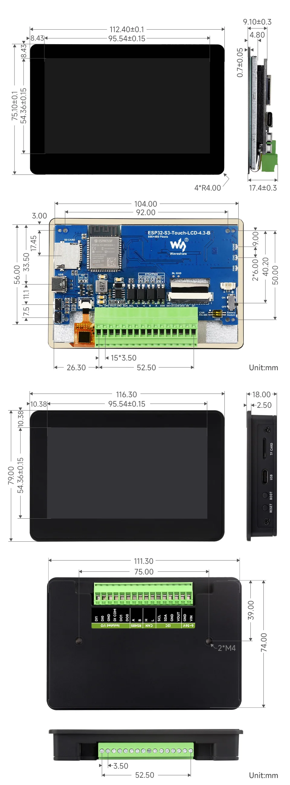 ESP32-S3-Touch-LCD-4.3B-BOX,With plastic case,ESP32-S3 4.3inch Capacitive Touch Display Development Board Type B,Supports WiFi