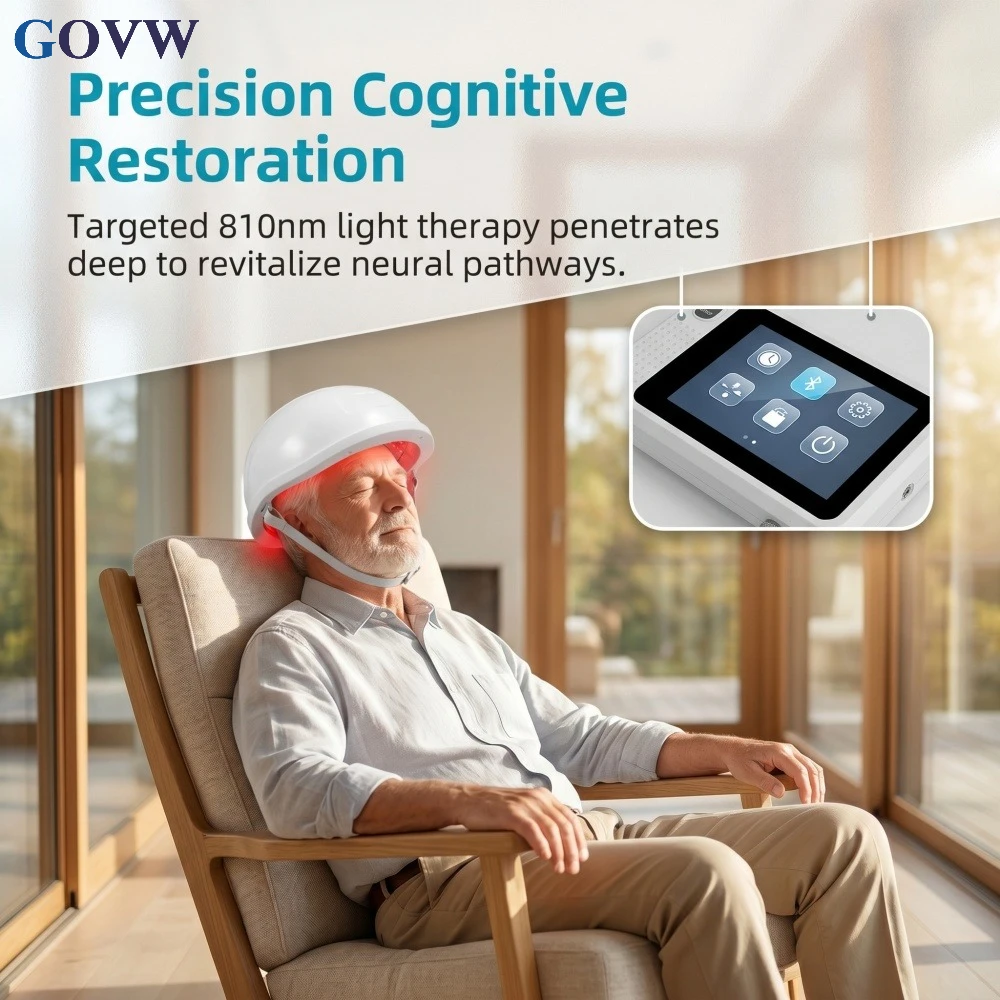 GOVW 4-Zone Control Non-Invasive 810nm Photobiomodulation Brain PBM Helmet Infrared Light Therapy Device for Depression Anxiety