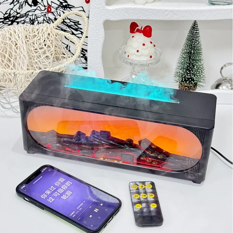 New Fireplace Charcoal Fire Humidifier with Bluetooth Stereo Multifunctional Aromatherapy Silent Fog Air Humidifier for Home Use