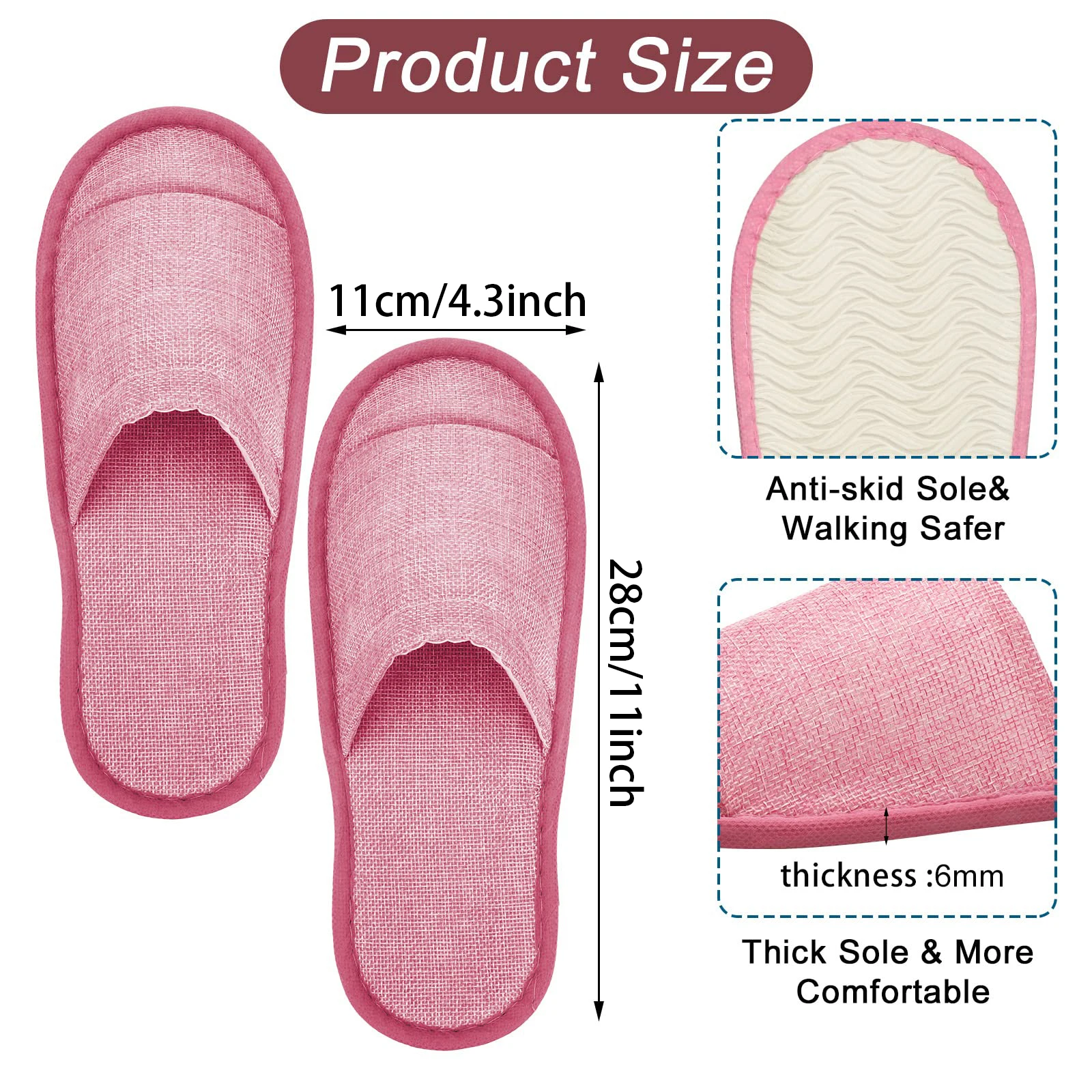 10-100 Pairs Disposable Slippers for Guests Cotton Linen Open Toe Spa Slippers Non-Slip House Flip Flops Hotel Travel Slippers