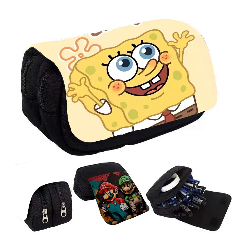 SpongeBob SquarePants Student Flip Pencil Case Movie Anime Cartoon Full Color Printed Portable Pen Stationery Storage Pencil Bag