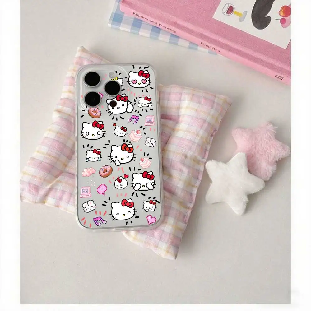 

H-Hello Kittys Phone Case For IPhone 17 16 15 14 Plus 13 12 11 Pro Max Phone Back Cover Transparent Shockproof Cover