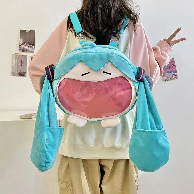 2026 New Hatsune Miku Bag Q Version Kawaii Figure Plush Bag Model Doll Plush Stuffed Toy Shoulder Bag Transparent Backpack Gifts