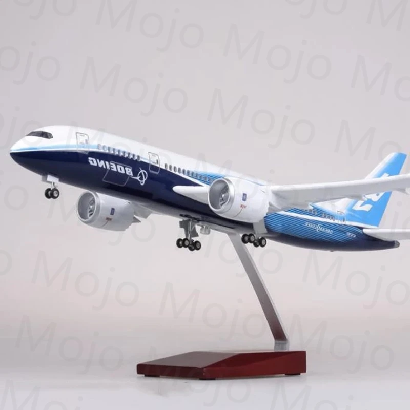 1:130 Scale 43cm 787 Boeing Jet B787 Planes Model Die-Cast Resin Aircraft Ornament with LED Lights for Collecting or Gift Givi