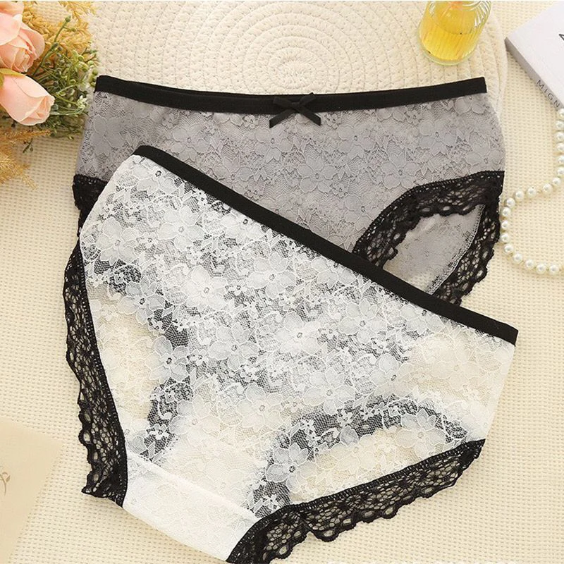 Sexy lace underwear with no trace, low waist, ultra-thin transparent bow, women\'s triangle pants, Japanese sweet girl underwear