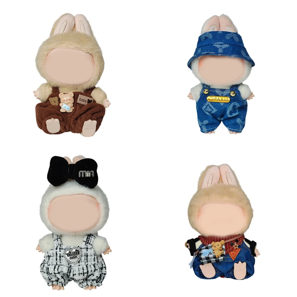 

For 17cm Labubu Doll Outfit Denim Bucket Hat Overalls Set Cute Fashion Costume for The Monsters Plush Doll DIY Changing