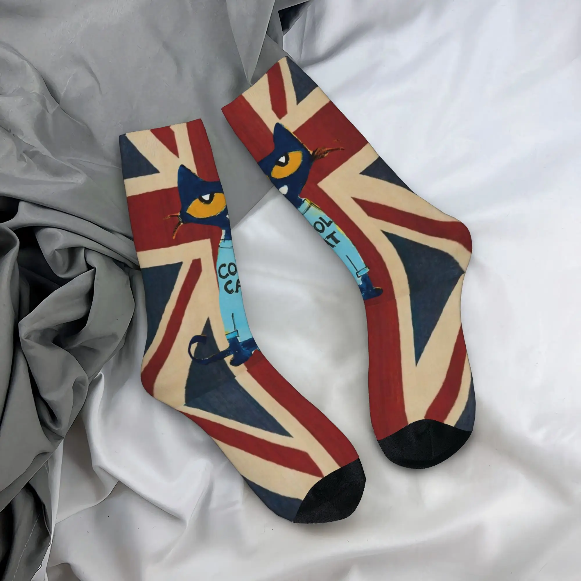 Autumn Winter Cool Men's Women's Pete The Cat British England Socks  Sweat Absorbing Crew Socks