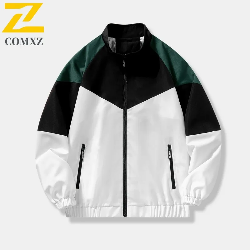 

COMXZ Windbreaker Unisex Stand Collar Color Block Streetwear All-Match Student Sports Casual Jacket Men Outdoor Workwear Style