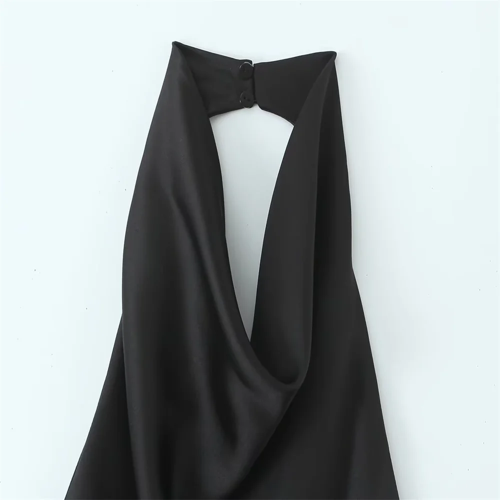 فستان نسائي قصير جديد على الطراز الأوروبي والأمريكي بلون حريري معلق برقبة معلقة #4