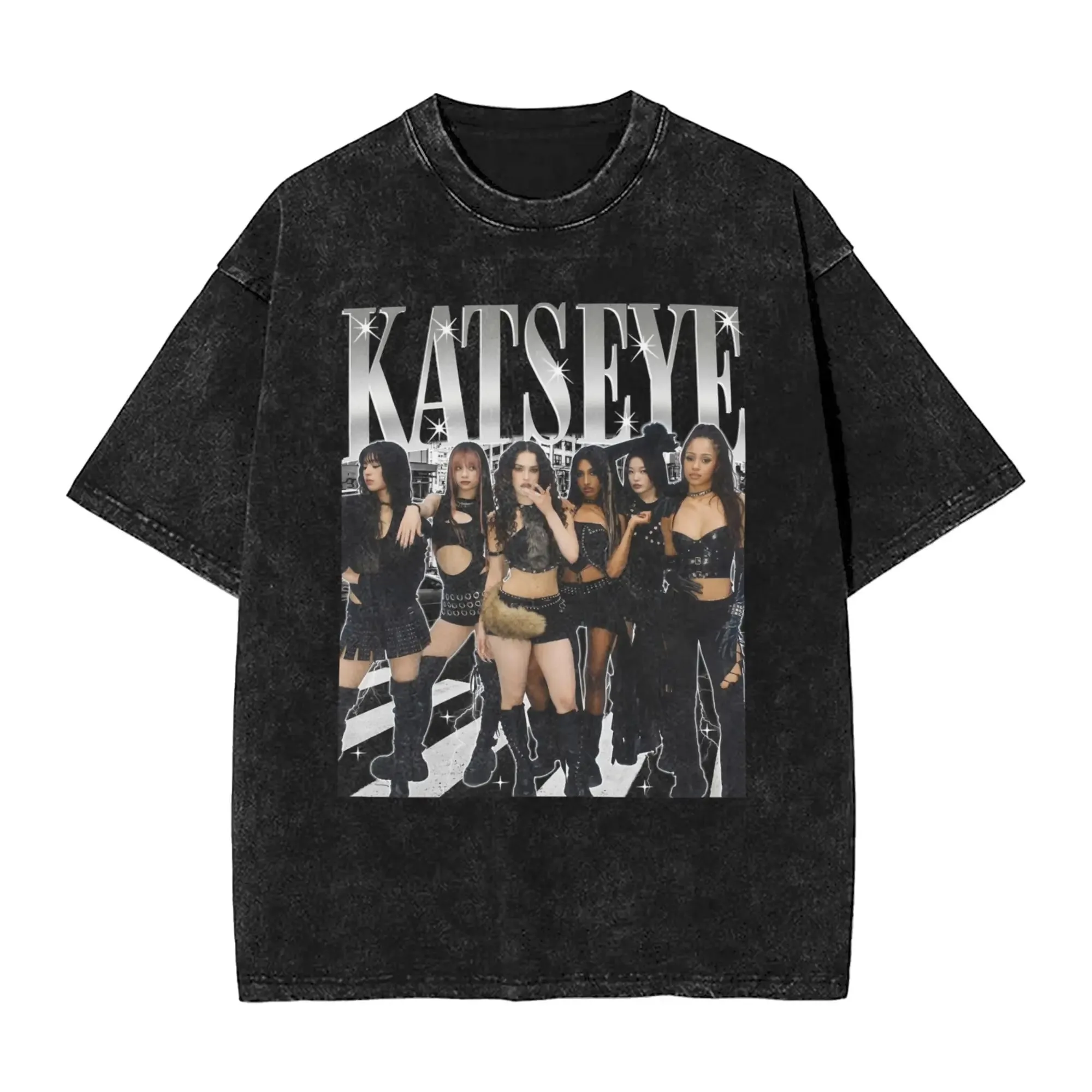 Washed Oversized T-shirt Katseye Beautiful Chaos Tracklist Mineral Tee Shirt Katseye Kpop Shirt Oversized Y2k Soft Heavy Cotton