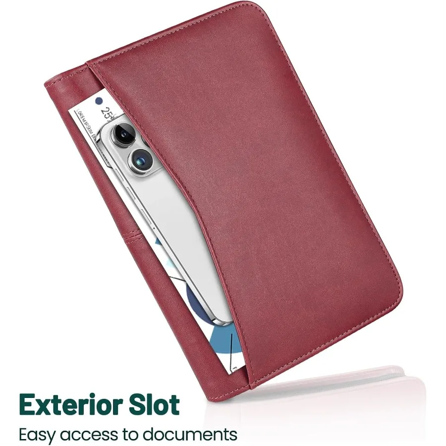 Portafoglio aziendale da donna in pelle rossa con cerniera con blocco note da 5,3 x 8 pollici e organizer compatto per appunti per lavoro o sch