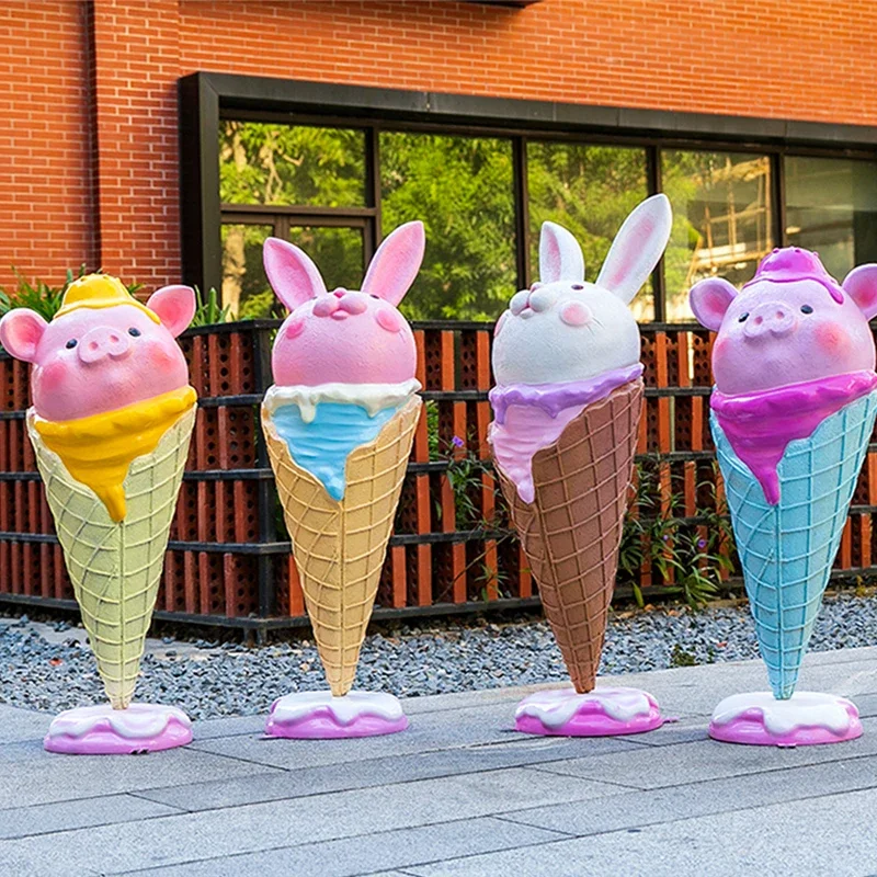 Accesorios de piruleta de fibra de vidrio de colores gigantes personalizados simulan estatuas de magdalenas esculturas de cono de helado de fibra de vidrio