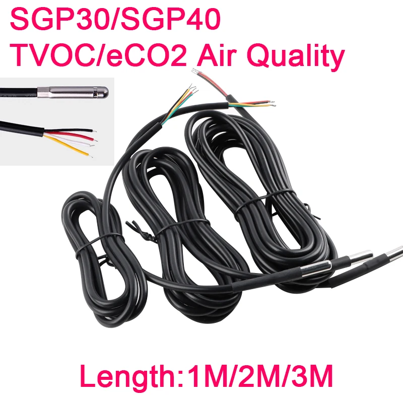 SGP30/SGP40 TVOC Air Quality ECO2 Formaldehyde Carbon Dioxide Sensor Waterproof Stainless Steel Probe Wire