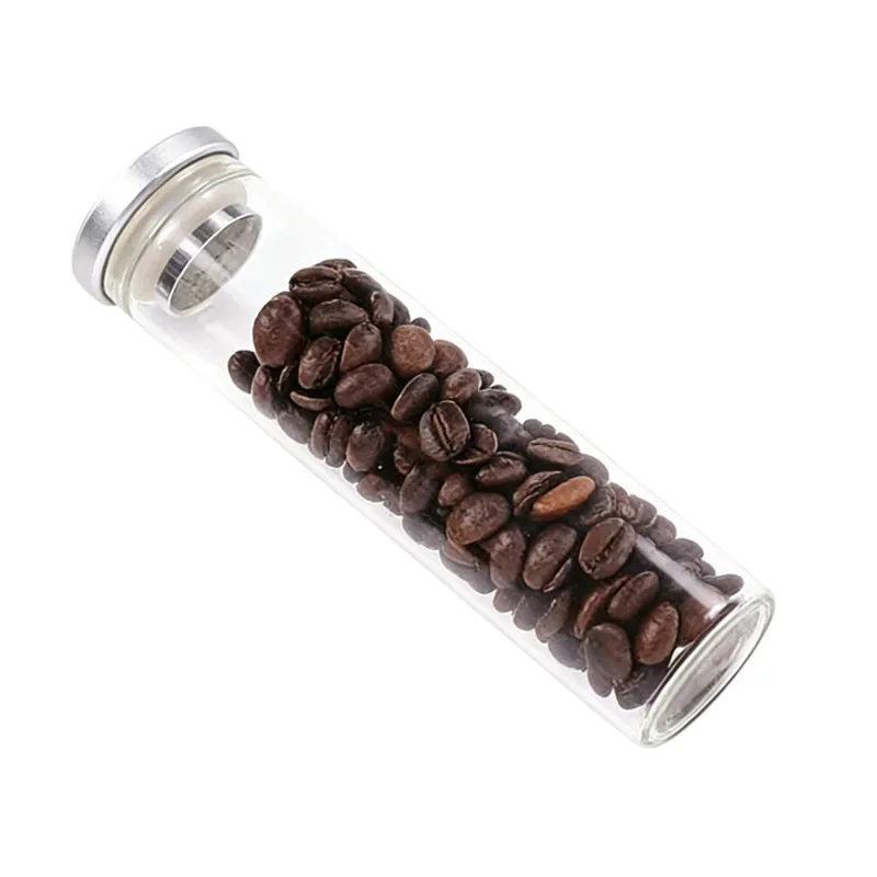 Tubo de Armazenamento de Grãos de Café de 150mm 120mm, Garrafa de Vidro com Tampa de Metal, Válvula de Exaustão Unidirecional, Recipiente Selado para Grãos de Café