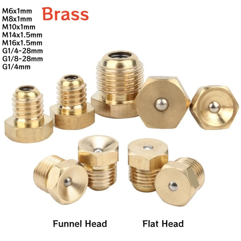 Brass Press Ball Male Thread Oil Cup Push Button Flat Funnel Head Spring Nozzle Grease Gas Engine Motor Repair Replacement Part