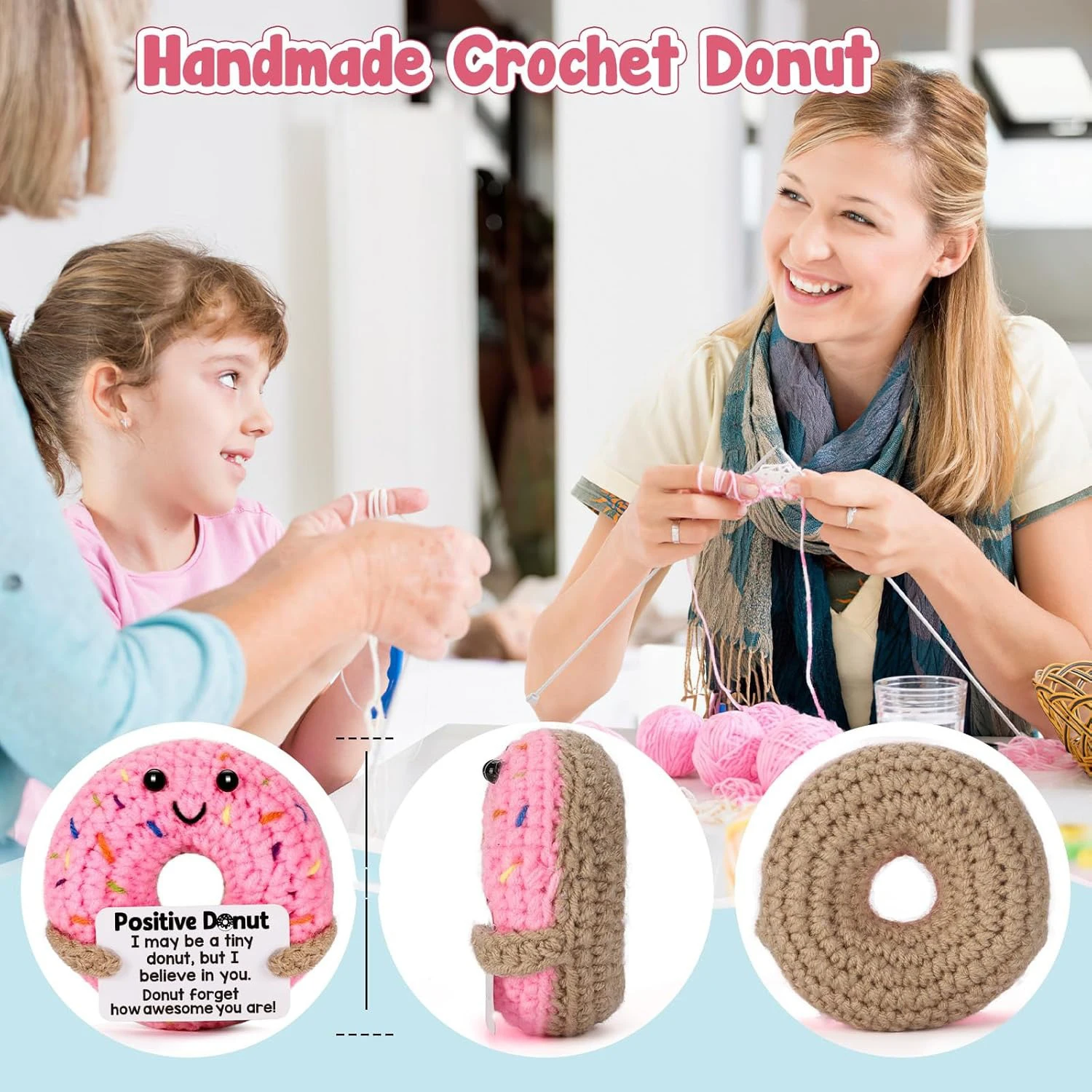 Fun and Positive Energy Gifts, Crochet Donuts Filled with Emotional Encouragement, Suitable for Both Men and Women, Perfect for Giving to Friends, Students, Birthdays, Graduation Ceremonies, Christmas, Stocking Stuffers, Etc.