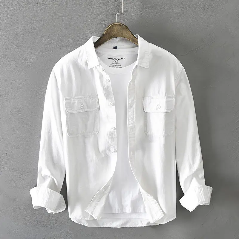 

Japanese Style Long Sleeve Men's Clothing Spring Solid Color Single Breasted Cardigan Man Loose All-match Cotton Shirt JJ1298