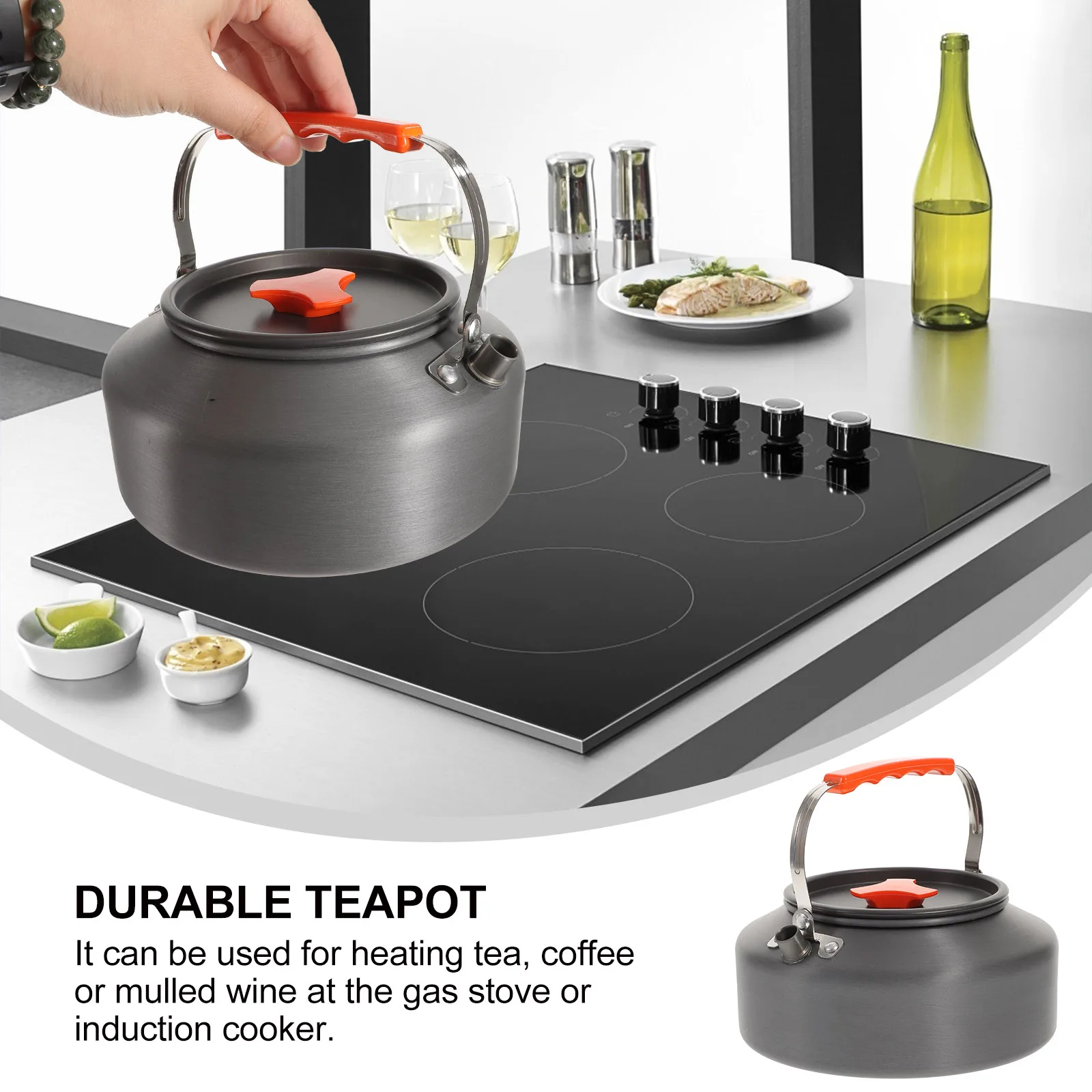

Aluminium Alloy Outdoor Kettle High Capacity Portable Boiling Teapot Camping Cookware Hiking Large capacity Durable Anti