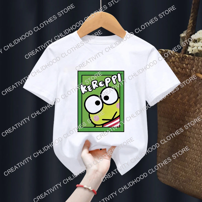 Kaus anak-anak Keroppi Hasunoue kaus anak-anak kaus anak-anak kartun Kawaii atasan kasual pakaian anak laki-laki perempuan lengan pendek