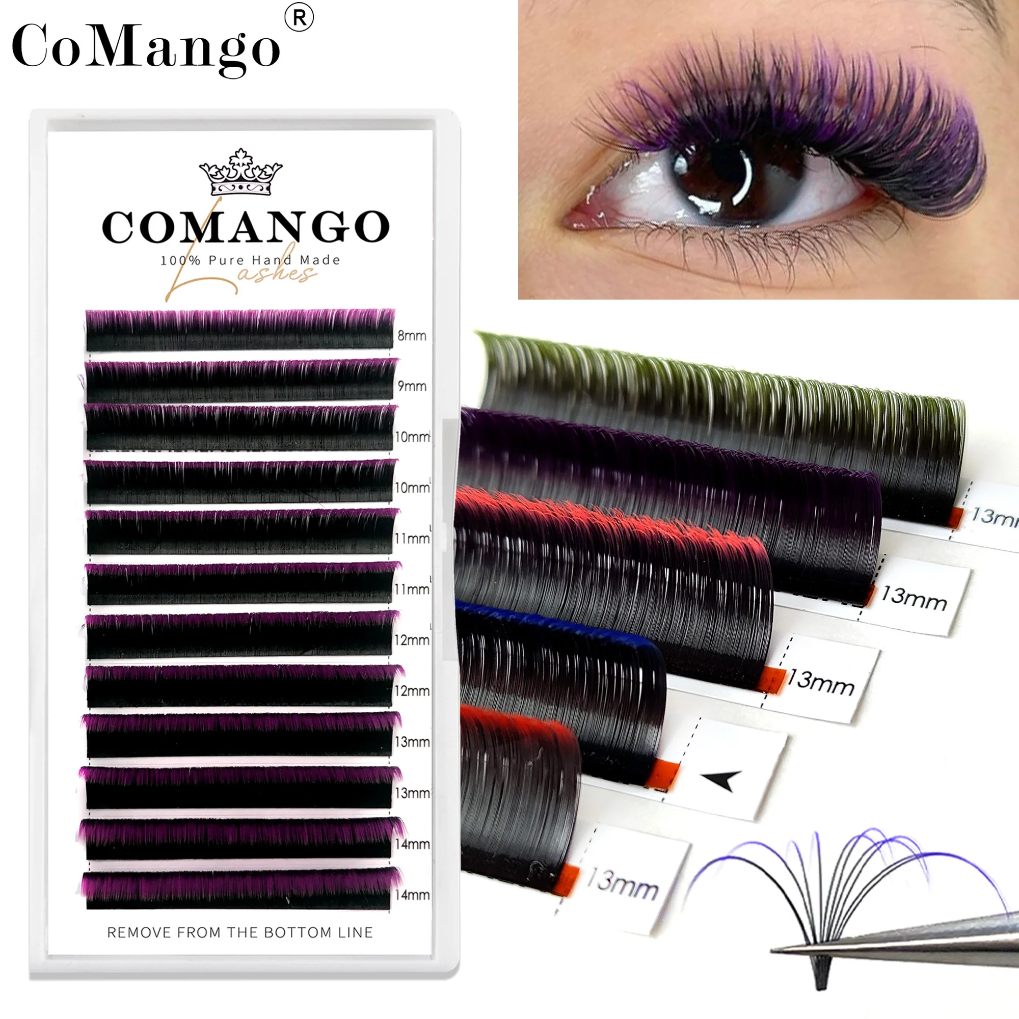 CoMango Ombre Colored Lashes Extension Easy Fan Volume Gradient Pink/Blue/Green/Purple Natural Soft Colorful Easy Fanning Lashes