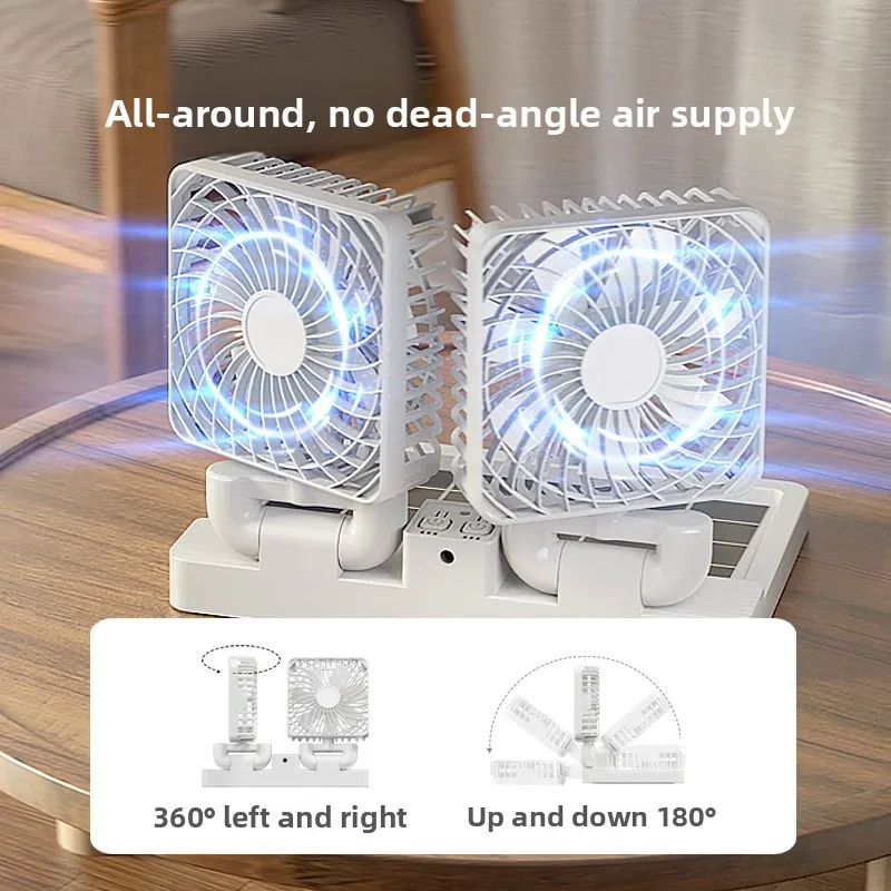 New Mini Fan Portable 5V Large Truck USB Universal Interface Double Head Solar Endurance Car Fan
