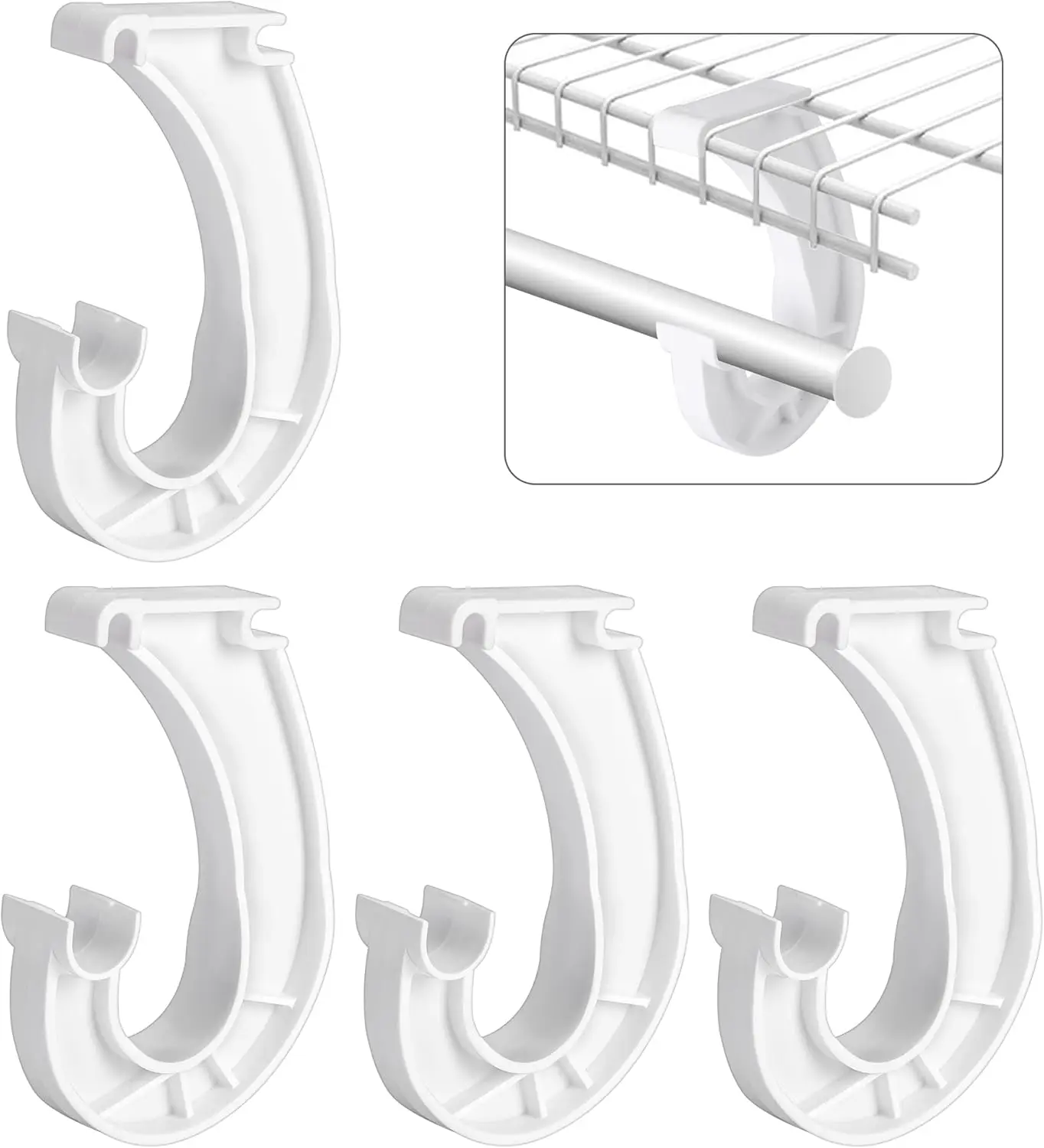 

4Pcs Hanging Closet Rod Support, Sturdy J-Shaped Brackets for Clothes Storage