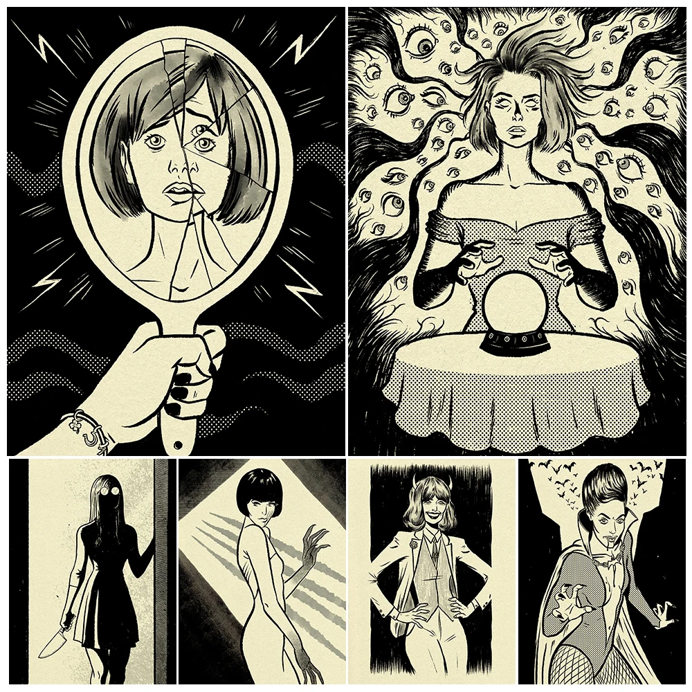 

Witches,Seers,Zombies,Vampires,Ghosts,Werewolves Pencil Drawing Art Poster Print Gothic Horror Wall Art Canvas Painting Decor