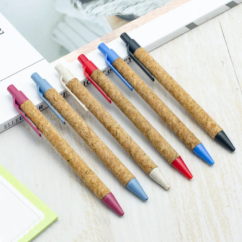 

100Pcs Cork ballpoint pen, environmentally friendly wheat straw material advertising pen, business gift paper tube pen