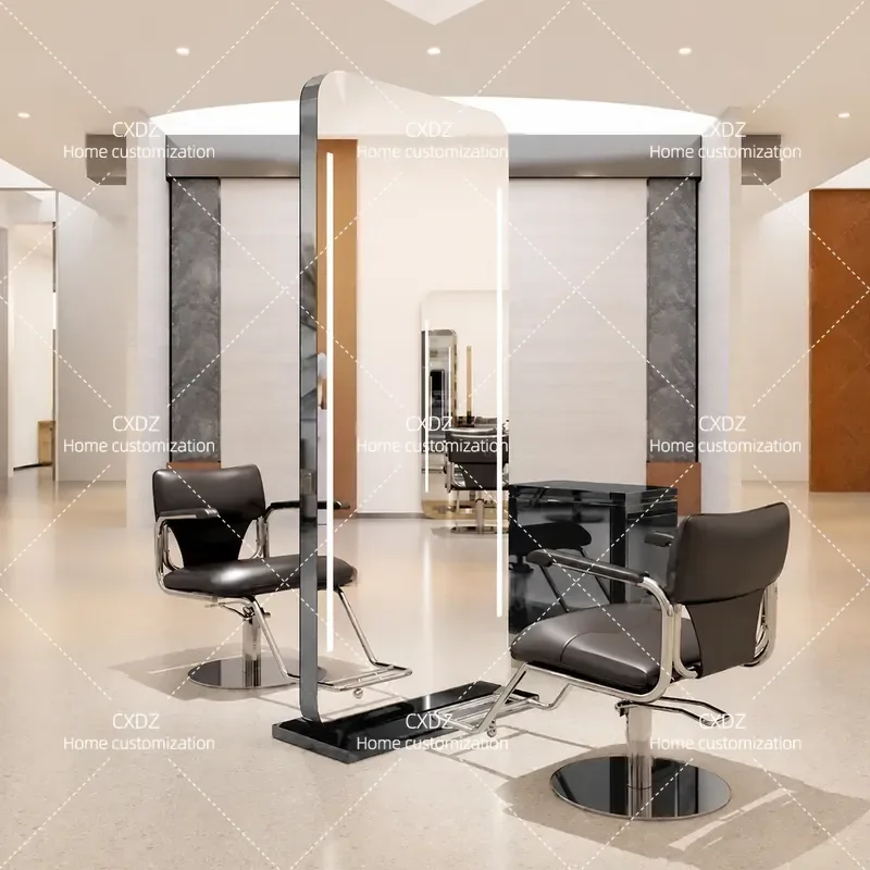 Single Sided Floor to Ceiling Wall Mounted Barber Shop Mirror with Lamp for Hair Salon Haircut Perm and Dye Station