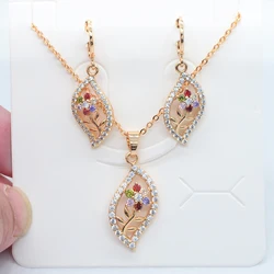 Fashion Gold Color Women Multicolor Cubic Zirconia CZ Leaf Jewelry Set
