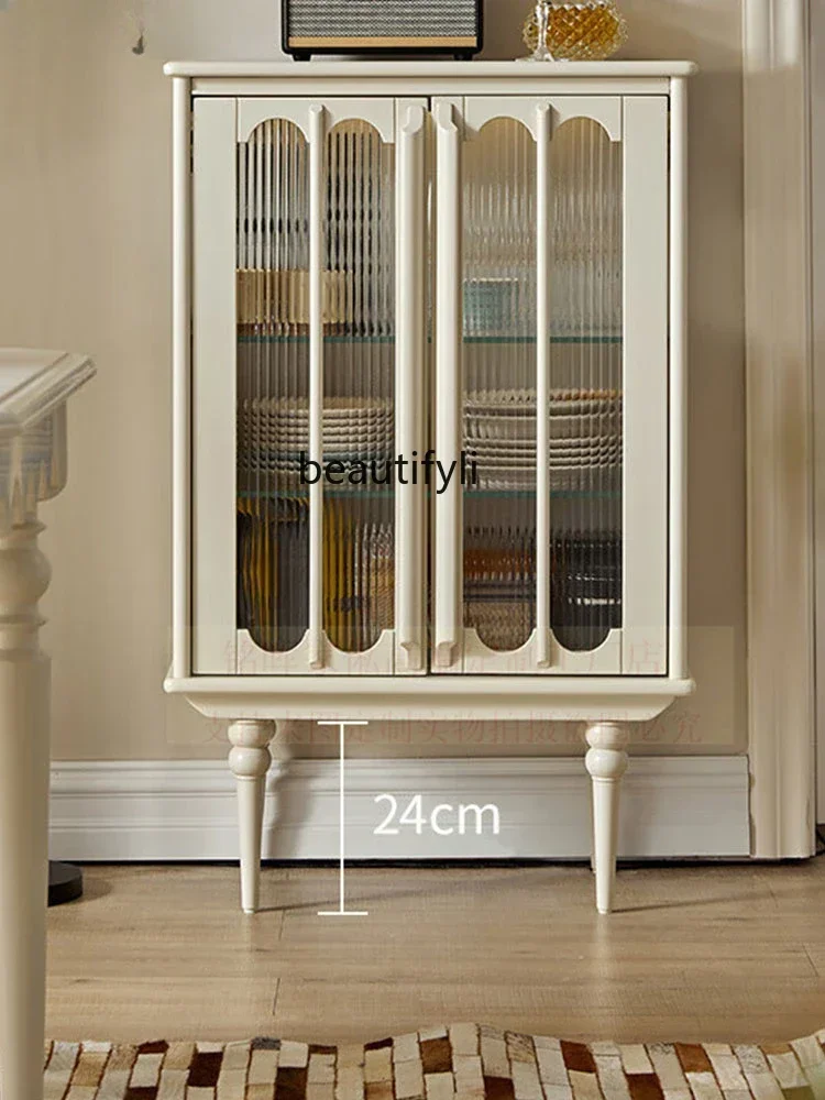 

01Solid Wood Double Door Sideboard Cabinet Retro Living Room Storage Height Side Cabinet Bedroom Display Chest of Drawers