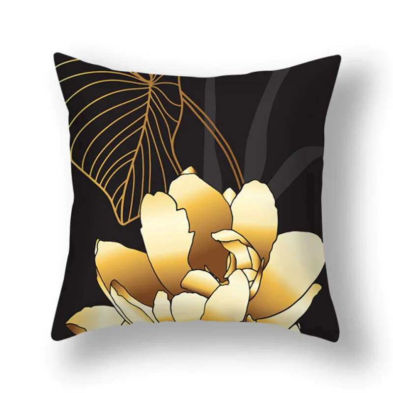 45x45cm Ginkgo Biloba Cushion Cover Polyester Black Golden Leaves Waist Cushion Cover Living Room Chair Sofa Home Decoration