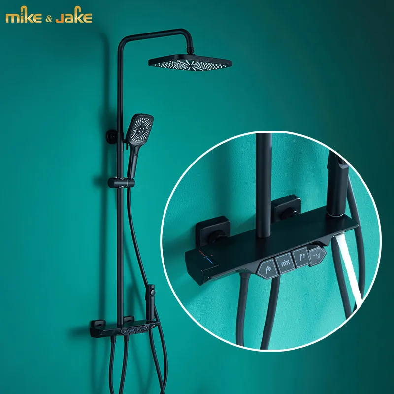 

Matte black piano shower 4 founction bidet shower bath tap rainfall shower mixer set metal shower tap bath hot and cold mixer