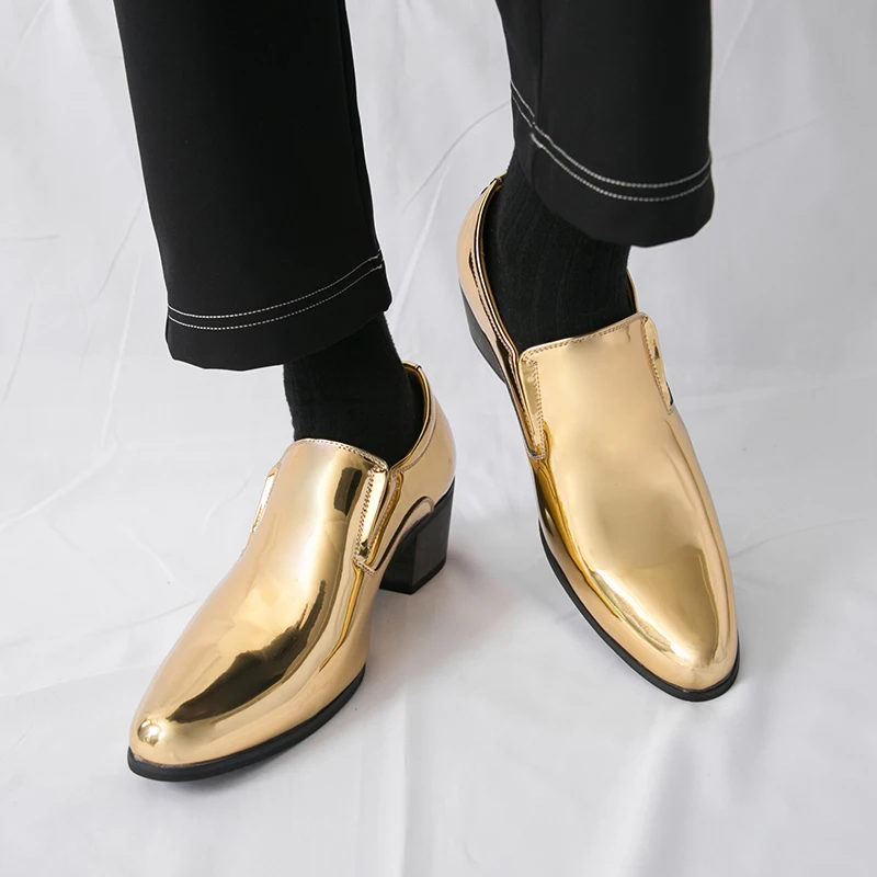 

Golden Loafers High Heels Pointed Fashion Men Business Casual Men Shoes