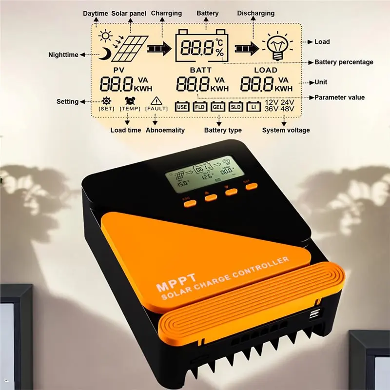 AB13-MPPT Charge Controller 40A 18V-100V Solar Panel Regulator 12V 24V PV System For Lead-Acid/Lithium Batteries