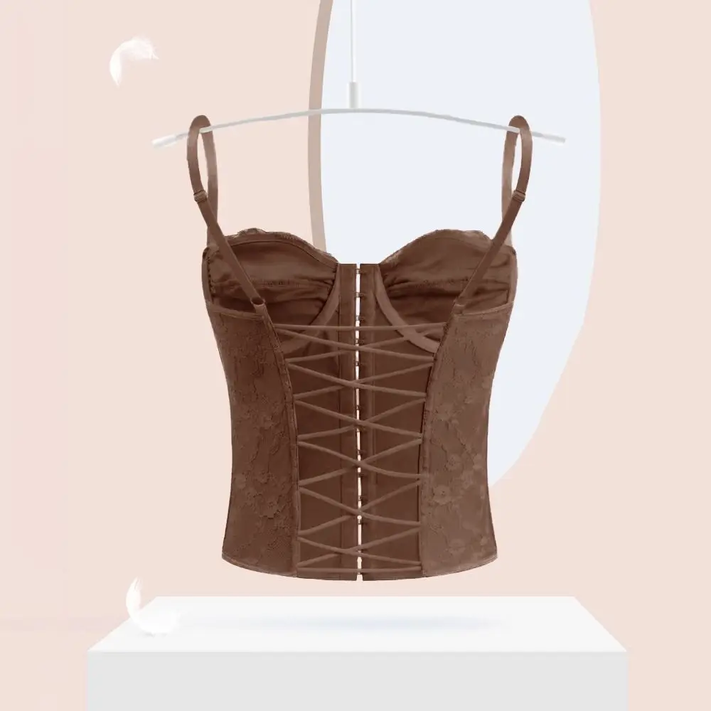 

Fashion Hollow Lace Camisole Sleeveless Tanks Crop Tops Streetwear Slim Fit Suspender Vest Spring Summer