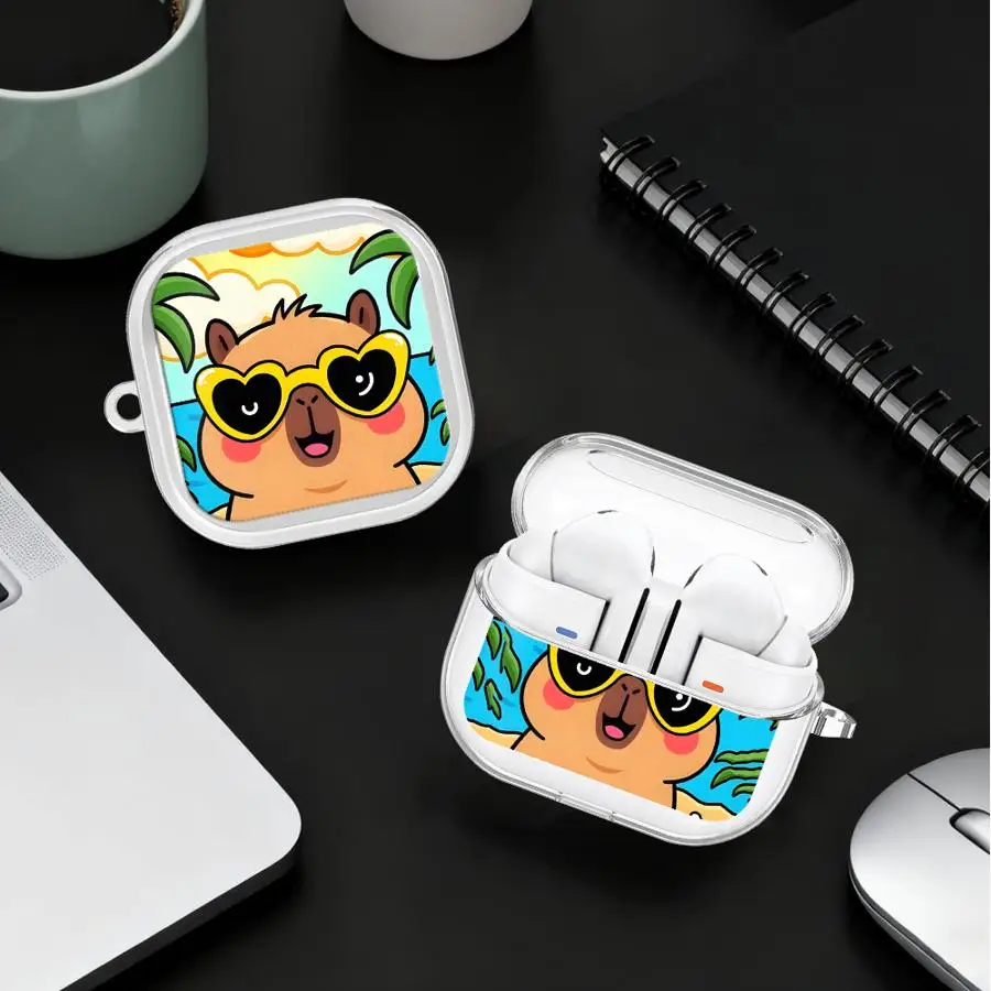 Cartoon Happy Kapibala OnThe Beach Clear Earphone Cases Cover Case For Samsung Galaxy Buds 4 Pro 3 FE 2 4Pro 3Pro Live