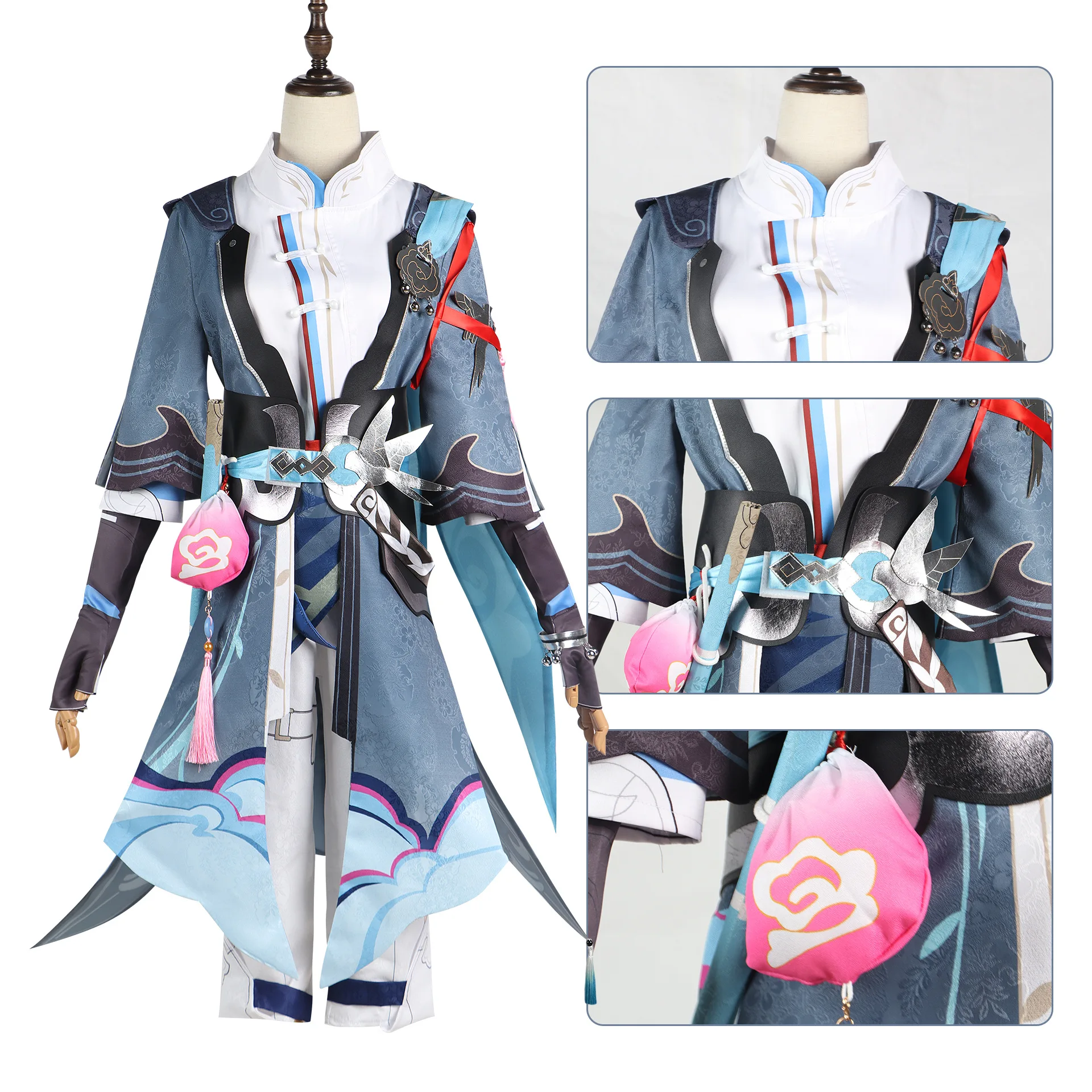 Yanqing Cosplay para homens, Trilho Estrela Honkai, Roupas COS, Festa de Carnaval de Halloween, Roupas de RPG, Peruca, Conjunto completo