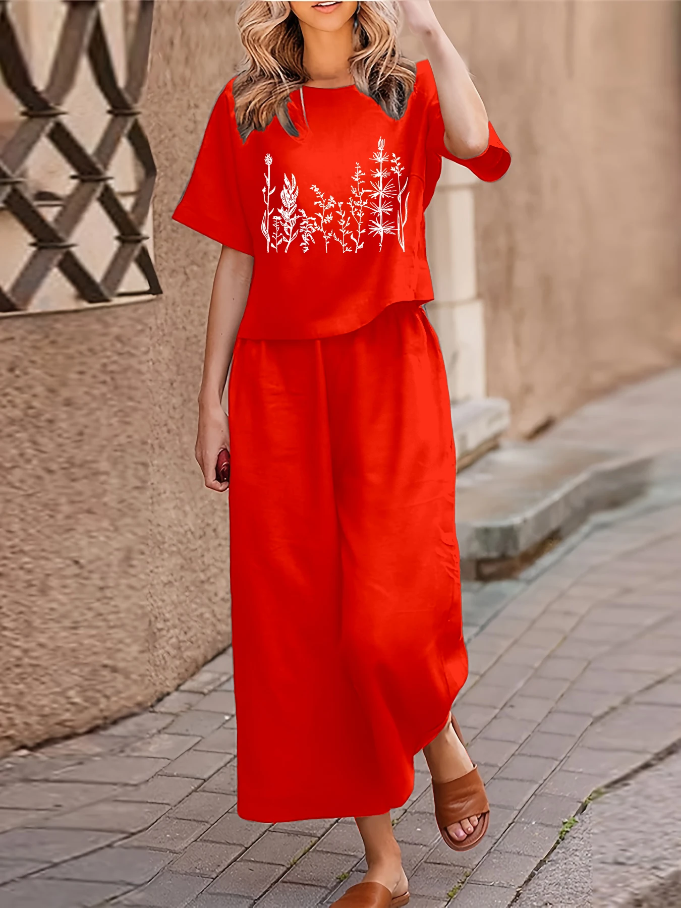 Plus Size Dames Casual Tweedelige Set Pak Bedrukt T-shirt met korte mouwen Broek Tweedelige set Losse ronde hals