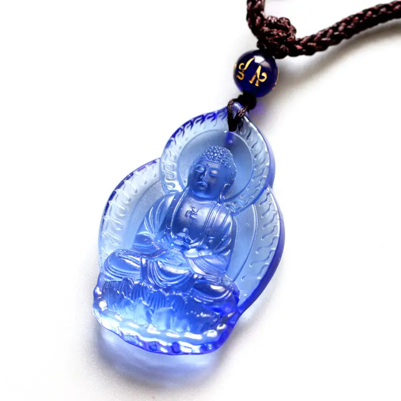 Blue Glazed Medicine Buddha Pendant Necklace for Men and Women Bring Blessings and Good Luck Gifts